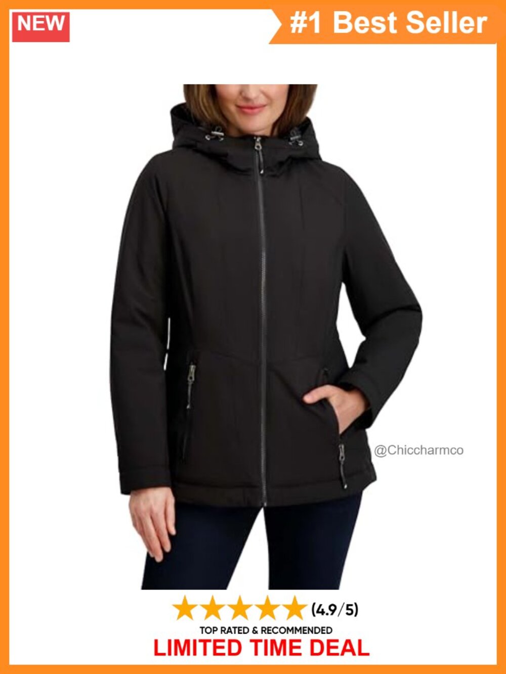 Nautica Lightweight Water Resistant Rain Jacket Hooded Zip